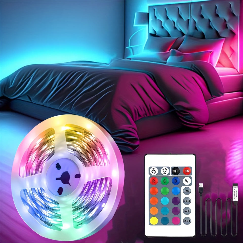 Color Changing RGB LED Strip Lights with Remote Control USB Powered Adjustable Brightness for Bedroom Home Decor