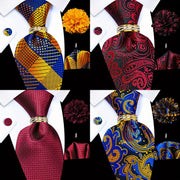 Men's Accessories Set Tie Pocket Square Cufflinks Lapel Pin Tie Ring for Wedding Groom