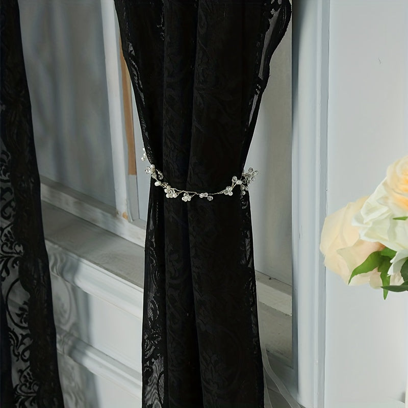 Black Lace Curtain for Bedroom Living Room Kitchen Office with Rod Pocket