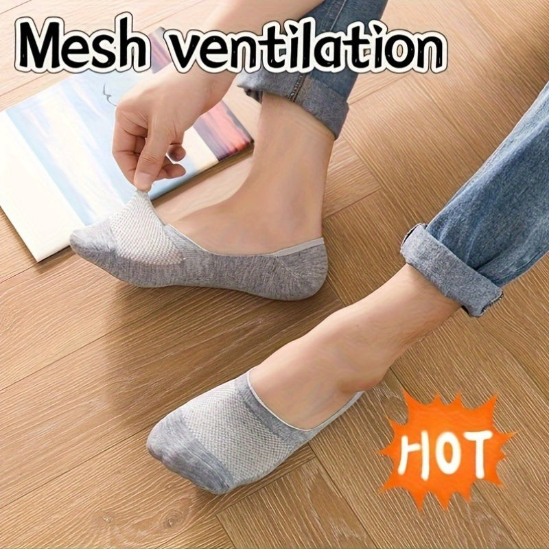 Men's and Women's Mesh Invisible Silicone Non-Slip Socks 4 Pairs Low-Cut Breathable