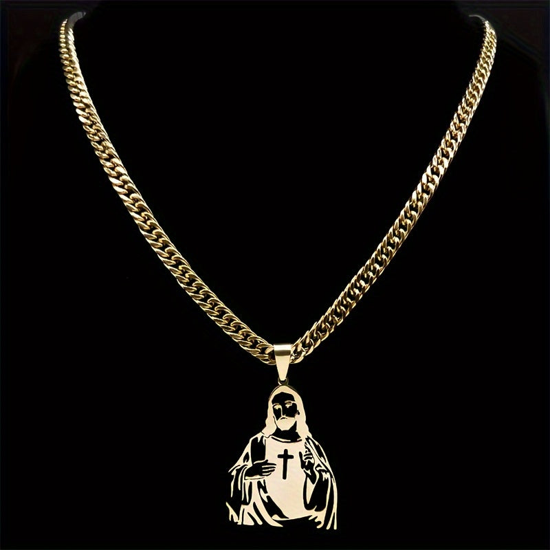 Men Women Cross Pendant Necklace 18K Gold Plated Stainless Steel Religious Jewelry