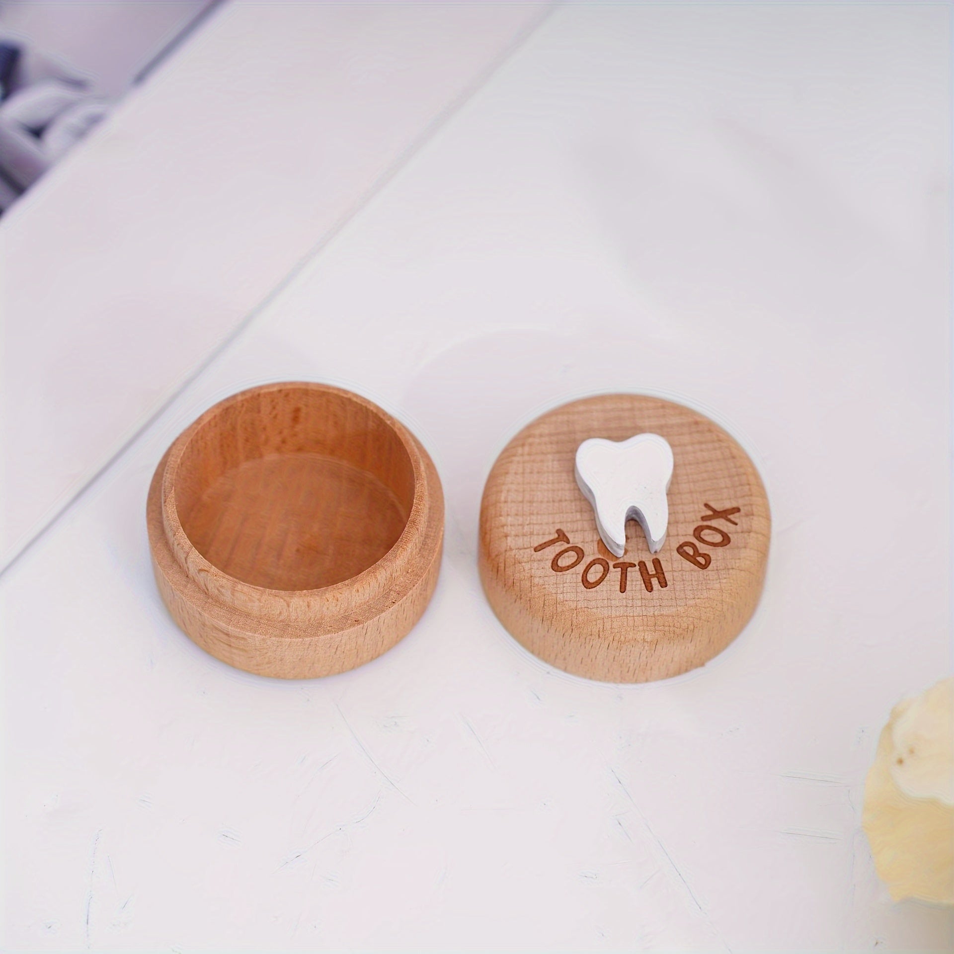 Handcarved Wooden Tooth Fairy Box for Kids with 3D Tooth Holder and Keepsake Storage