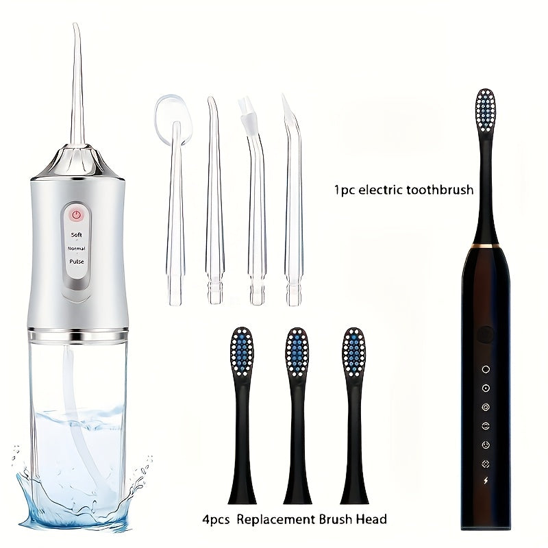 Electric Water Flosser and Sonic Toothbrush Set for Adults with 4 Brush Heads