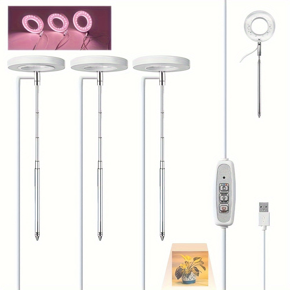 3pcs LED Grow Light Set with Auto Timer, Adjustable Height and Angle for Indoor Plants
