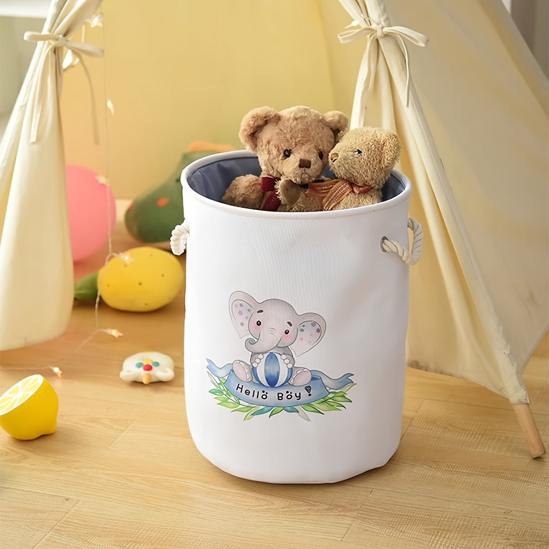 Fabric Storage Basket with Lid Collapsible Stackable Nursery Wardrobe Organizer Blue