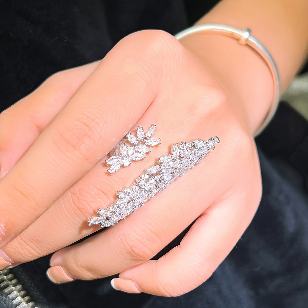 Women's Engagement Ring with Chunky White Cubic Zirconia and Pave Setting