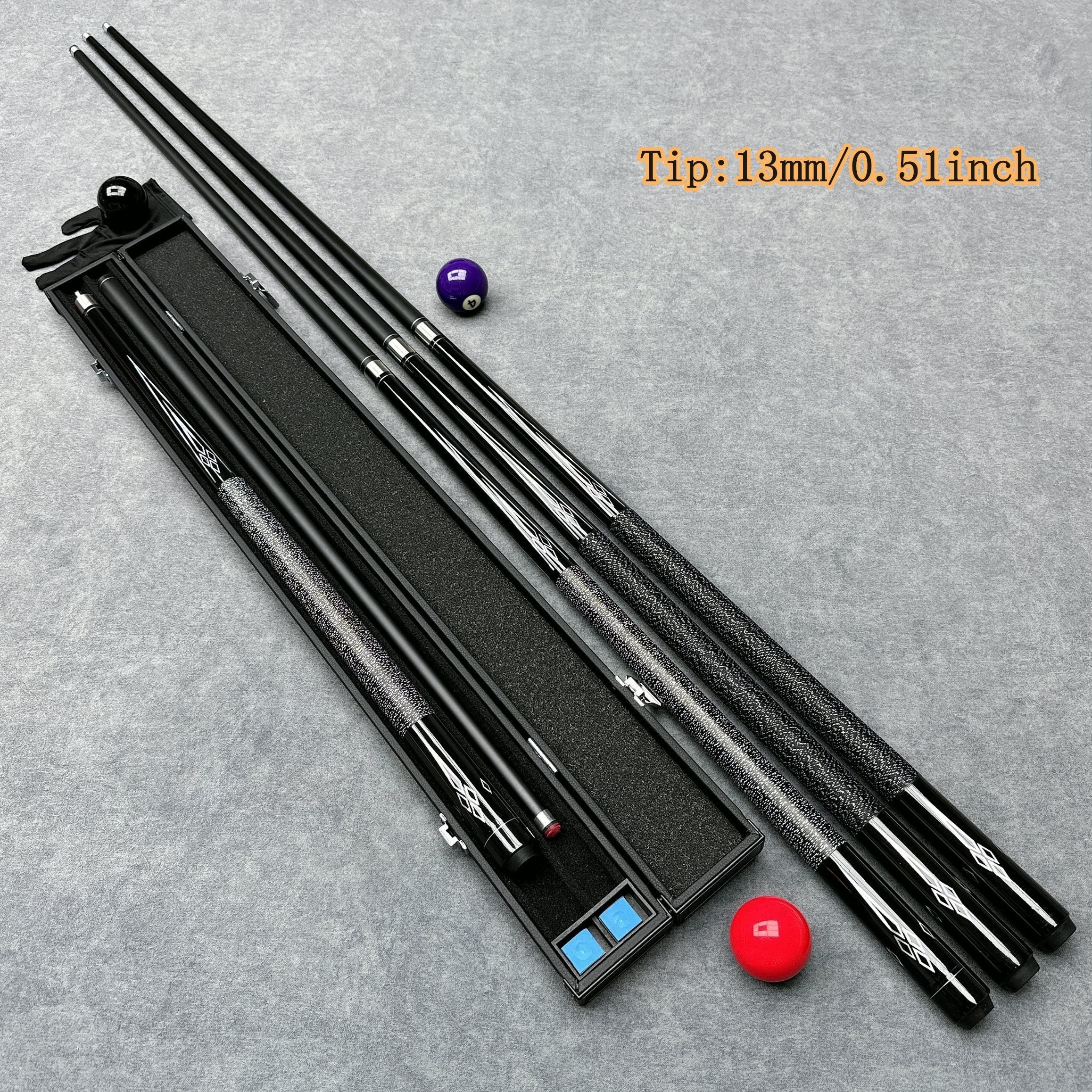 Billiard Cue Set with Carbon Forearm Non-Slip Grip and Cue Box 146cm Black