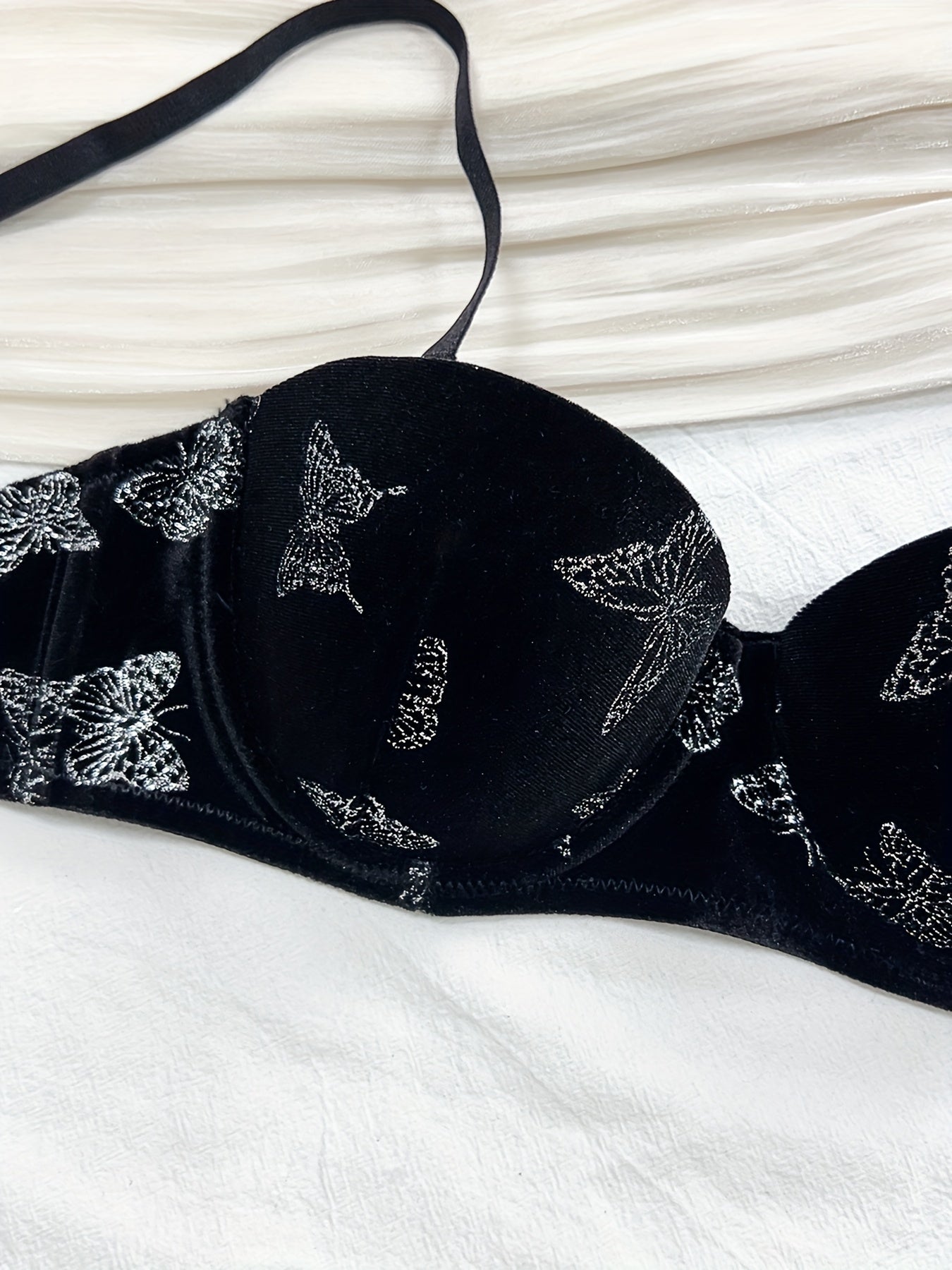 Velvet Butterfly Print Lingerie Set for Women Camisole and Panties