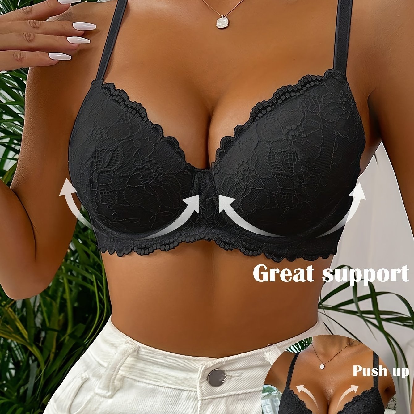 Женское белье: кружевной бюстгальтер с подкладкой, тонкая чашка, с косточками