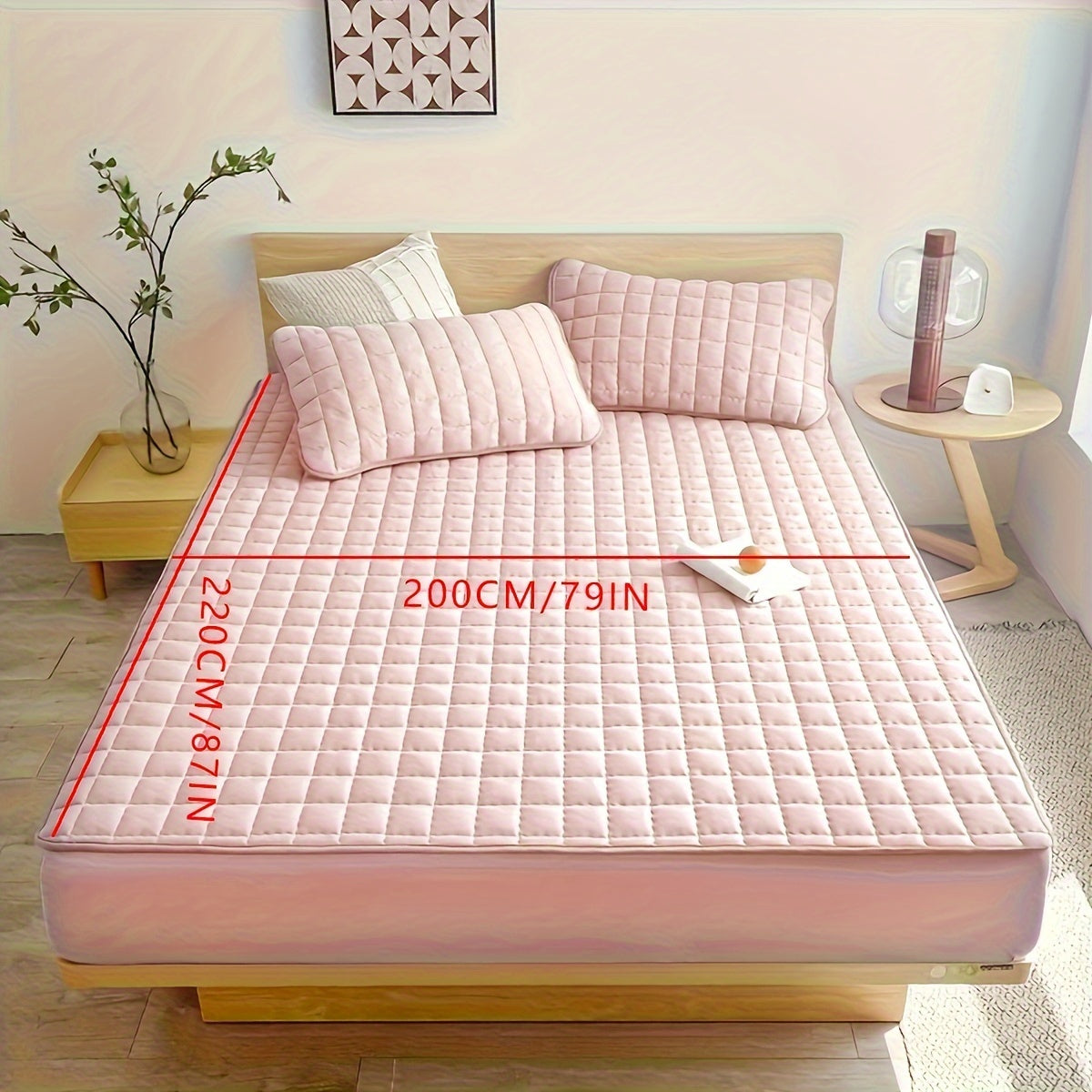 Light Gray Quilted Waterproof Fitted Sheet Breathable Polyester Deep Pockets Easy Care