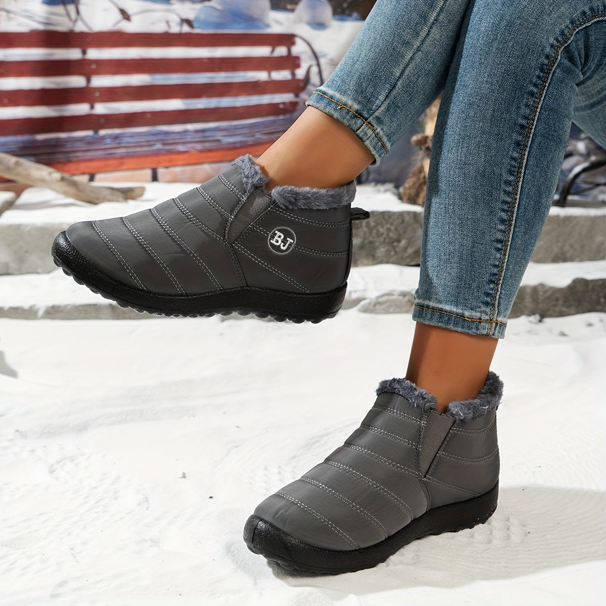 Women's Winter Slip-On Boots Fabric Upper Casual Flat Heel