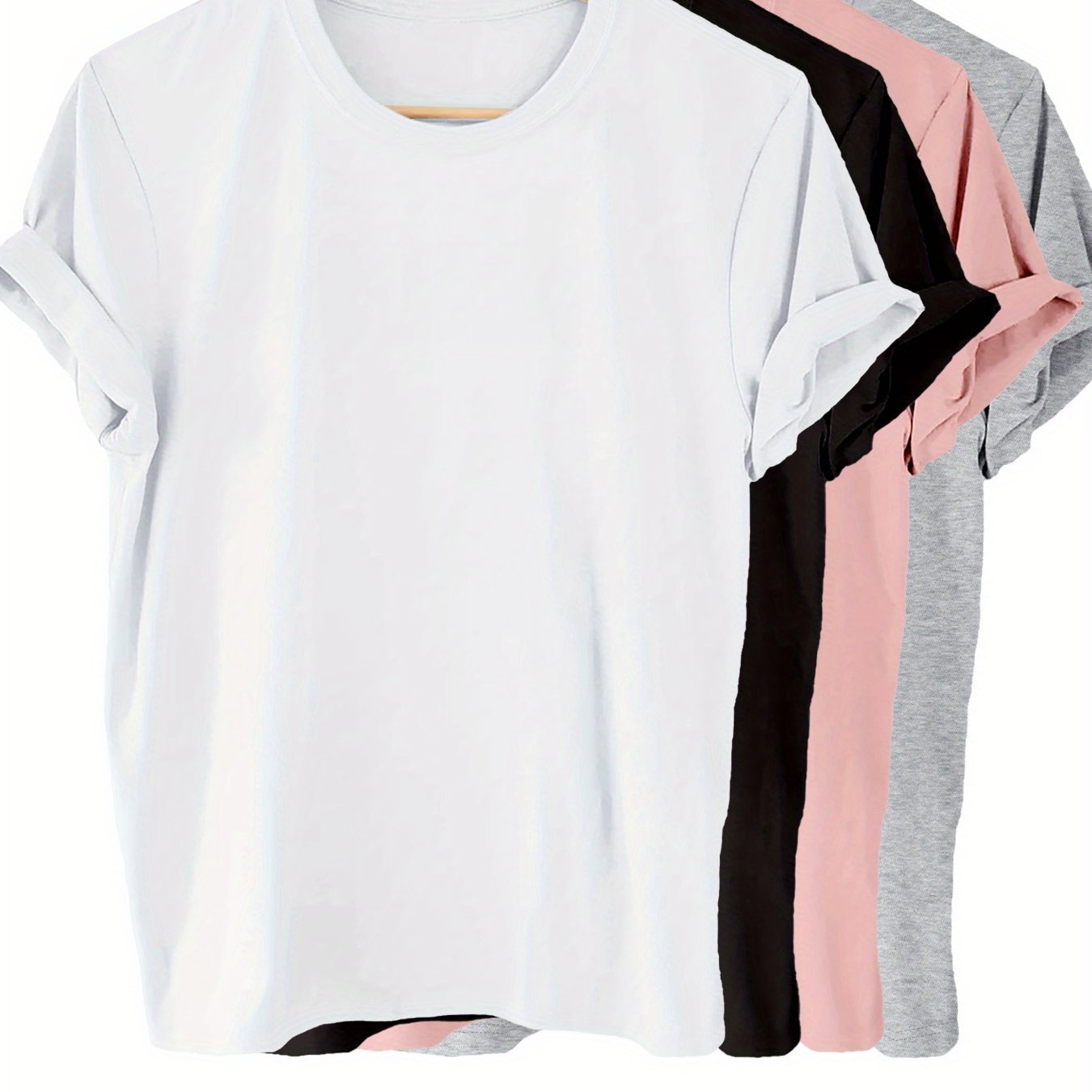 Women's Solid Color Cotton T-Shirts Pack for Summer and Spring Casual Short Sleeve Crew Neck