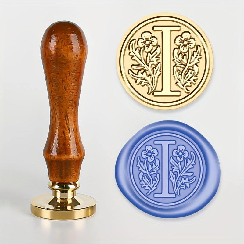 Wax Seal Stamp Set with 26 Letters Brass Head and Retro Wood Handle for Invitations and Gift Wrapping