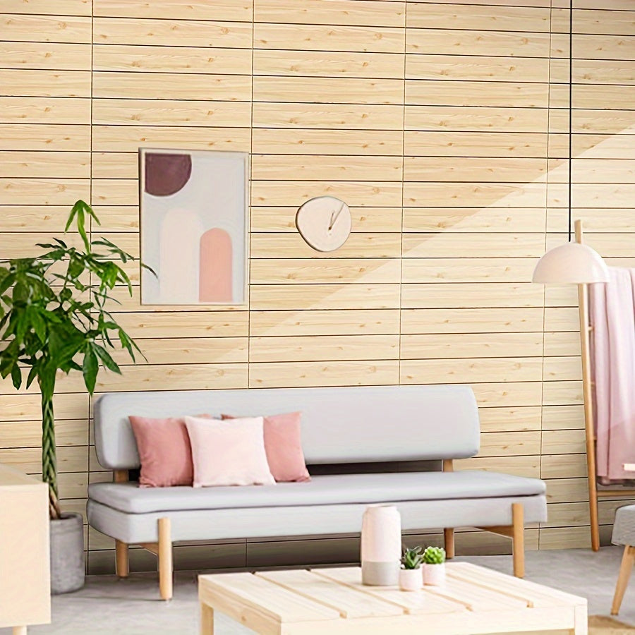 Self-Adhesive Wood Grain Wall Stickers 30pcs Washable Shapes and Stripes