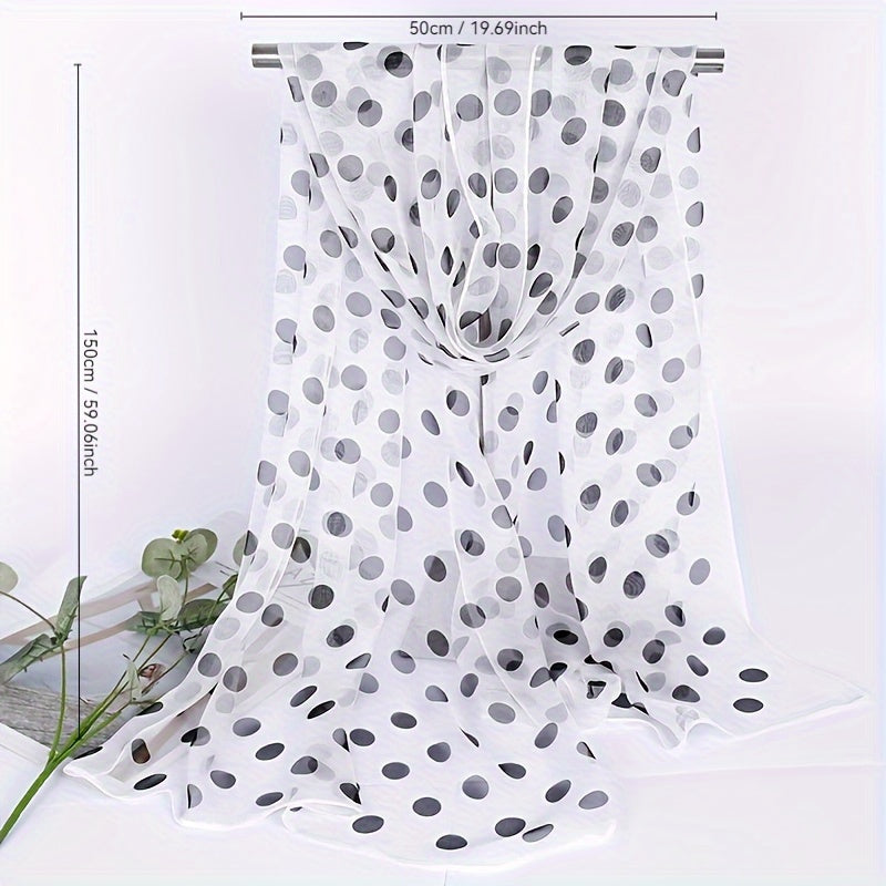 Bohemian Chic Polka Dot Chiffon Scarf Black White Lightweight Sheer Shawl for Beach Travel Sun Protection Windproof