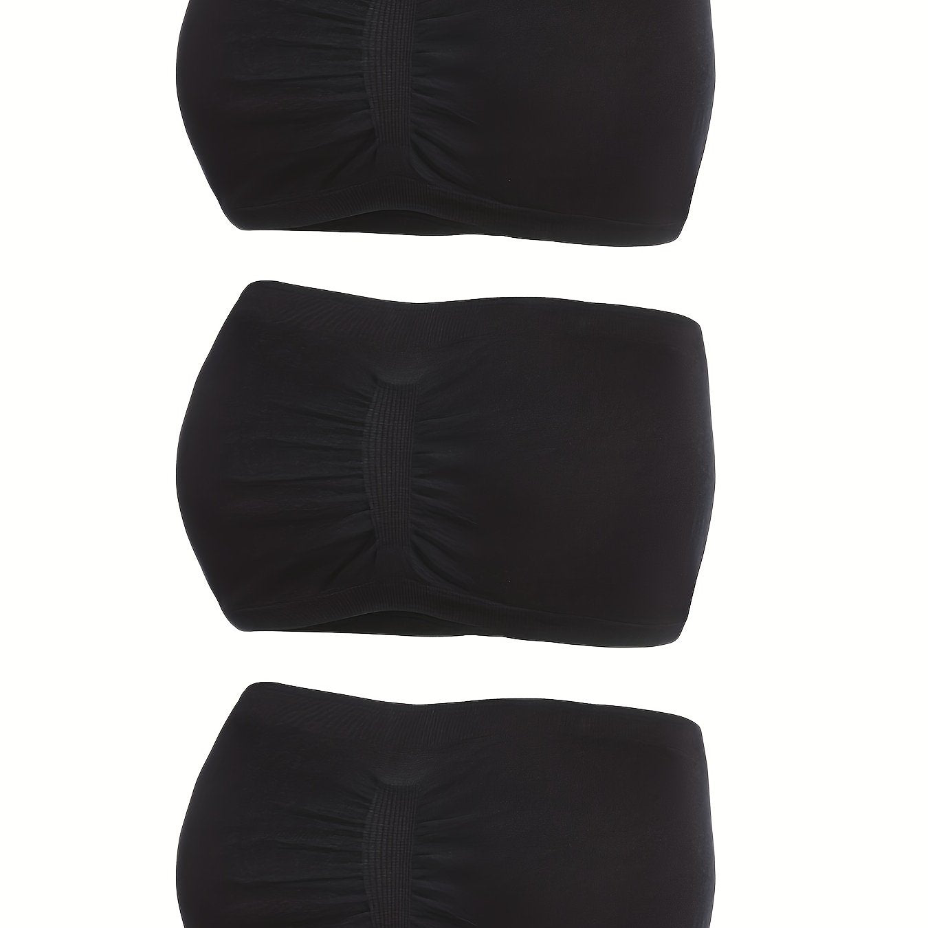 Set of 3 Black Seamless Strapless Bandeau Bras with Anti-Slip Chest Wrap