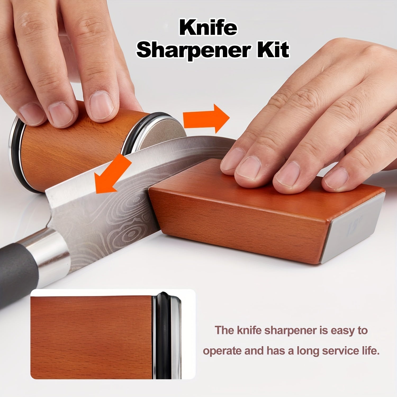 Handheld Wooden Knife Sharpener Fine Grit Manual Rolling Tool for Sharp Blades