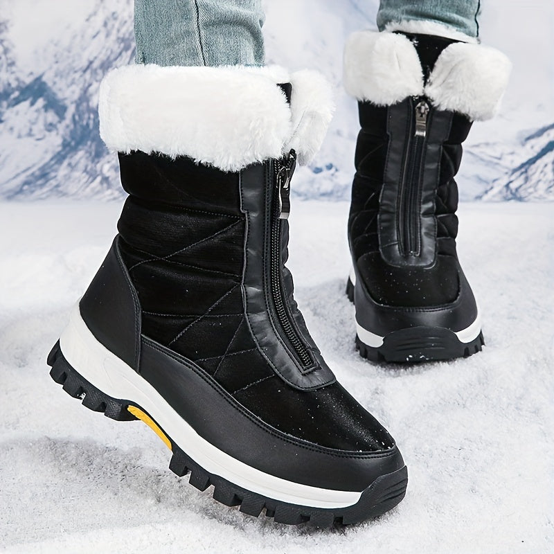 Women’s Mid-Calf Winter Boots with Fleece Lining, Slip-Resistant Sole