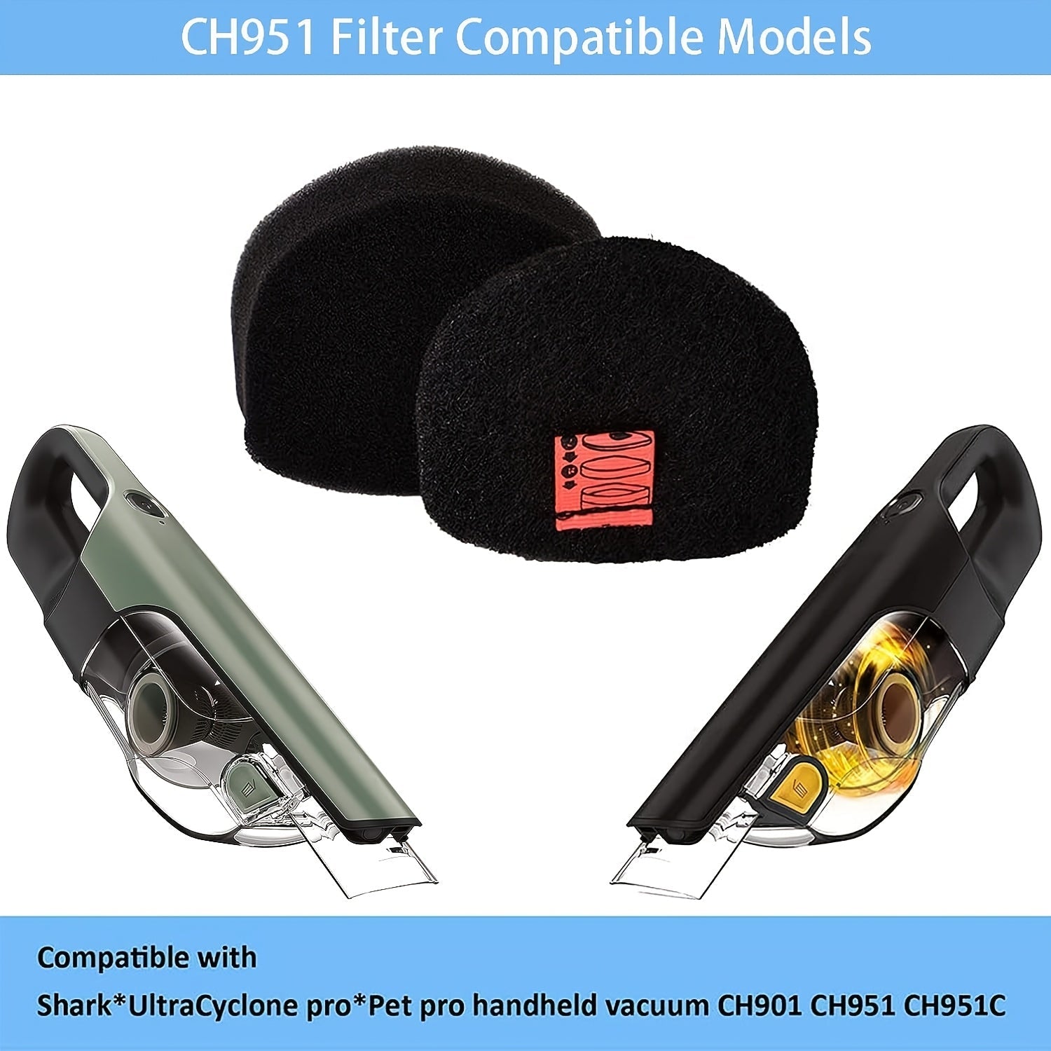 Set of 4 Foam Felt Filters for Cordless Handheld Vacuum, Dust Removal, Replacement Part