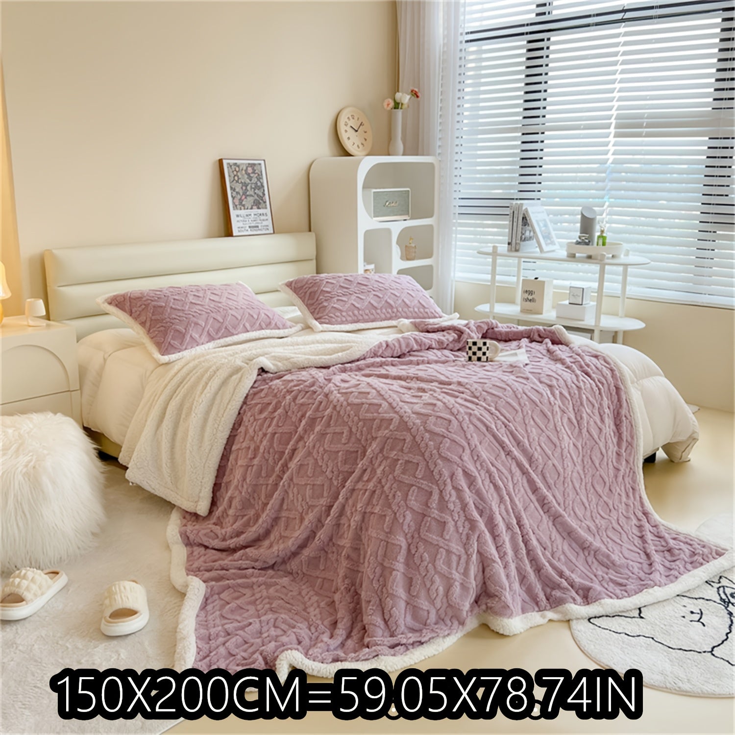 Blue Cable-Knit Fleece Blanket 150x200cm or 200x230cm for Bedroom Living Room Camping