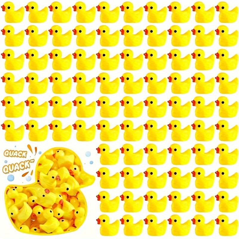 Yellow Resin Duck Figurines Set of 100 for Crafts Holiday Decor and Moss Landscapes