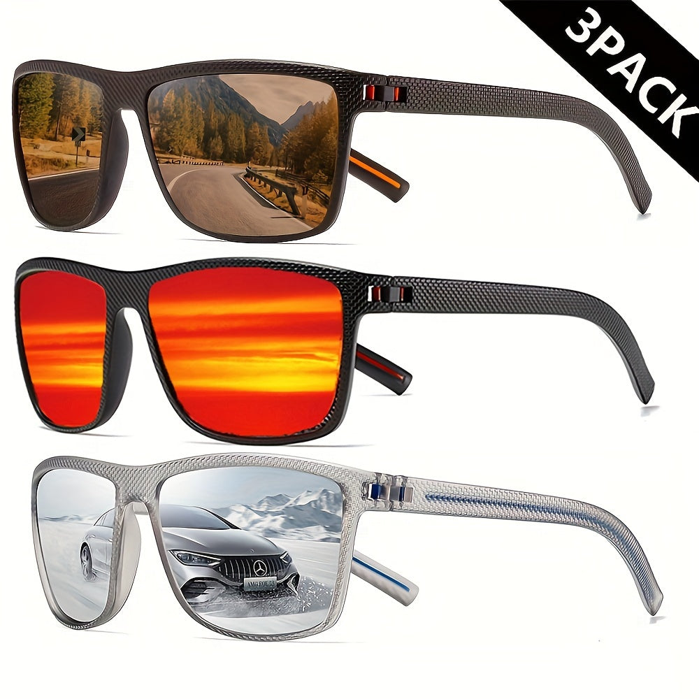 3-Pack Polarized Glasses for Men Vintage Style TAC Lens PC Frame Sports Climbing Running Fishing