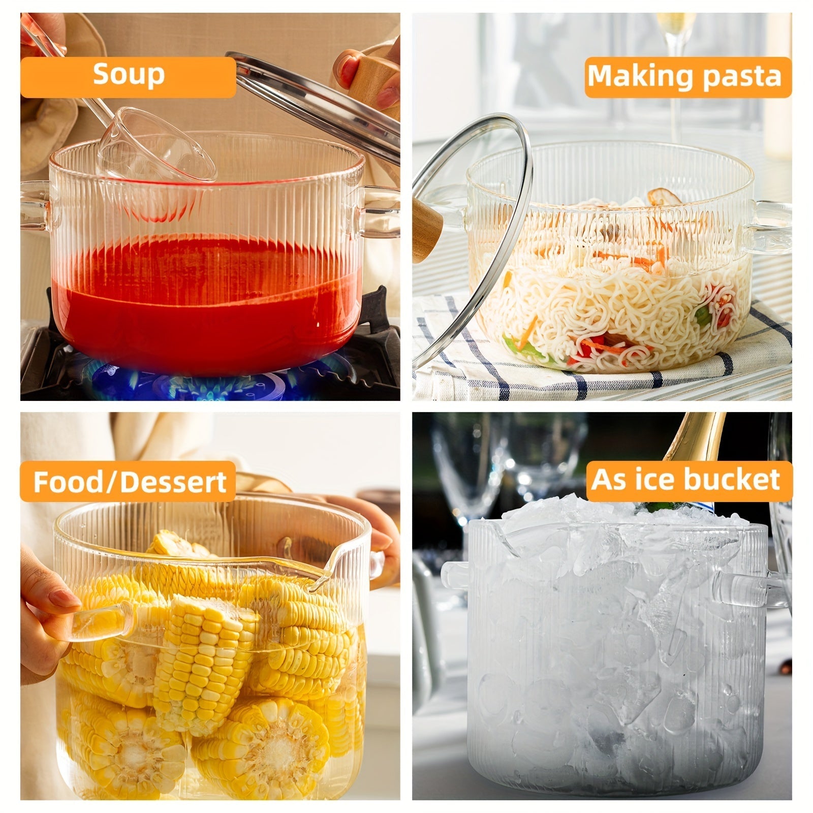 Glass Pot Set 3 Pieces with Lids for Soups Milk Baby Food High Temperature Resistant