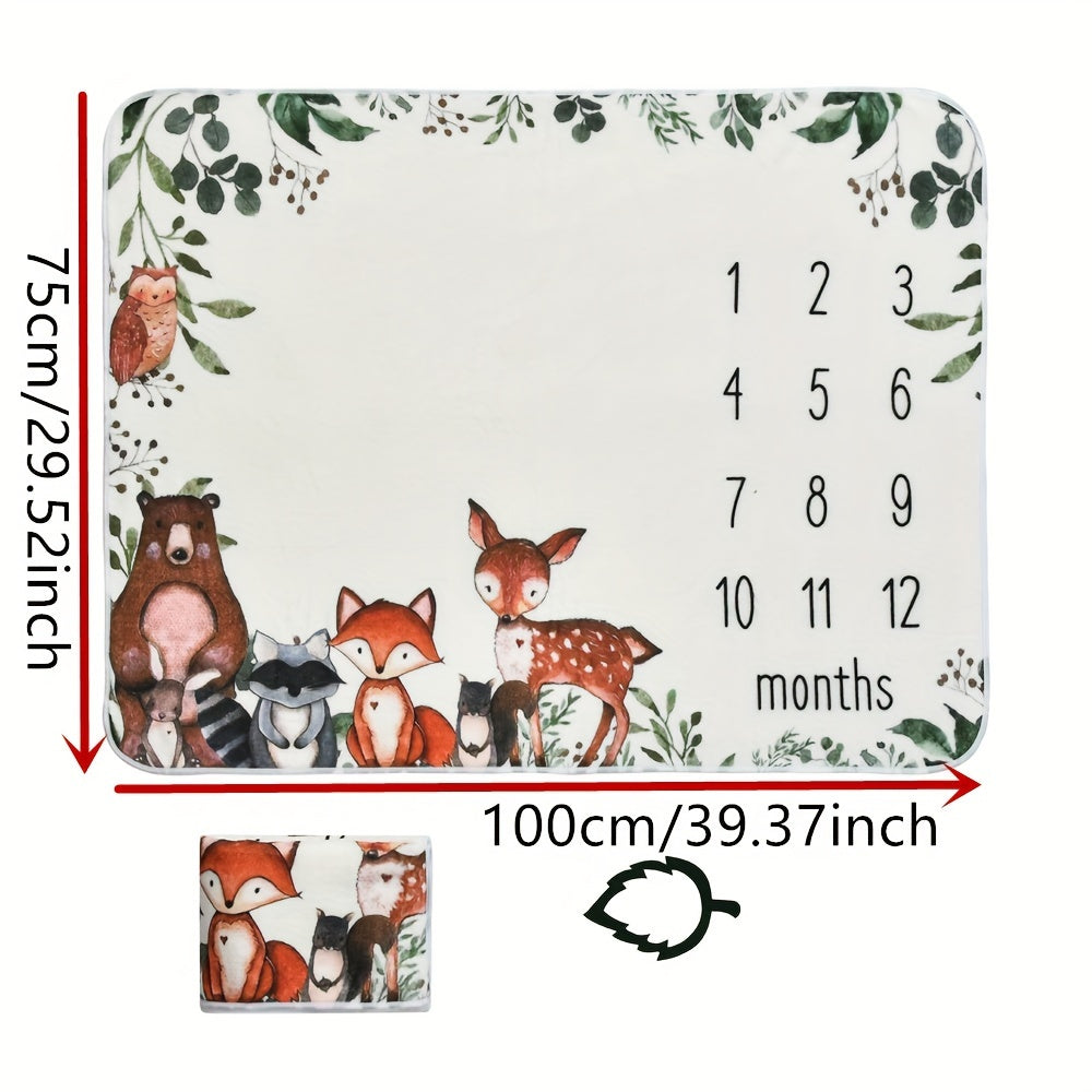 Animal Print Flannel Milestone Blanket for Newborns and Babies 74x39cm