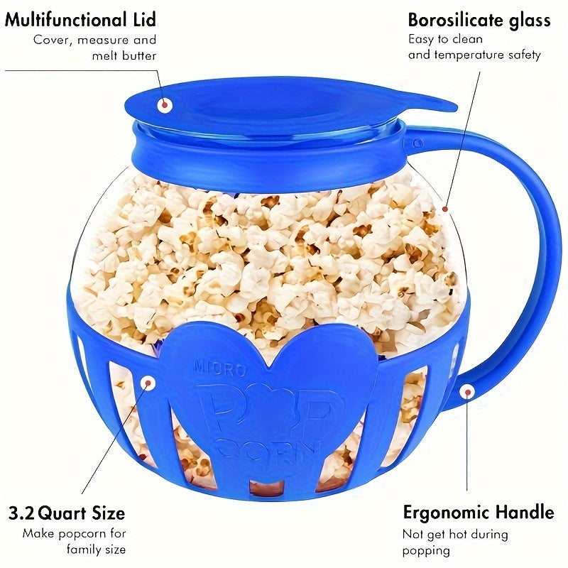 Microwave Popcorn Maker 3.2 Quart Glass Lid Measuring Cup BPA-Free Dishwasher Safe