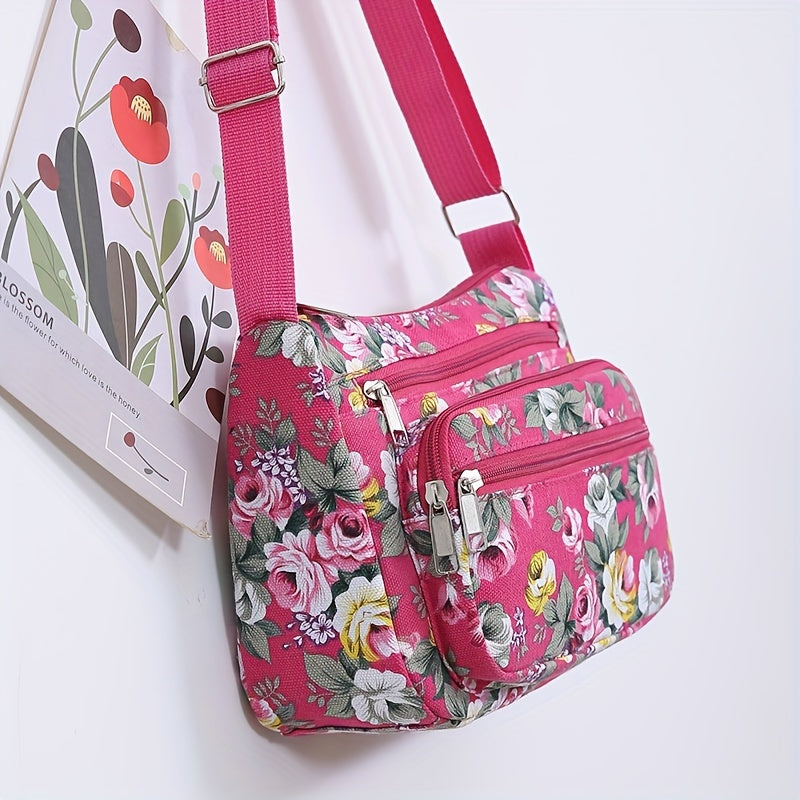 Large Capacity Canvas Crossbody Bag for Middle-Aged and Elderly Women with Zipper Closure