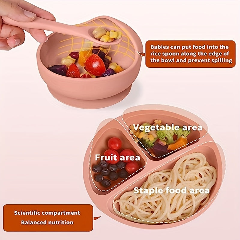 Juego de 5 utensilios para bebés para autoalimentación kit de destete con babero, cuenco, plato, cuchara