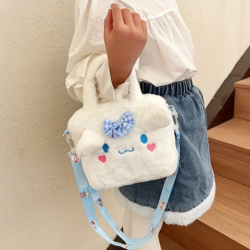 Plush Handbag Crossbody Bag with Hello Kitty Kuromi My Melody Cinnamoroll Characters for Kids Pink White Red Yellow Purple