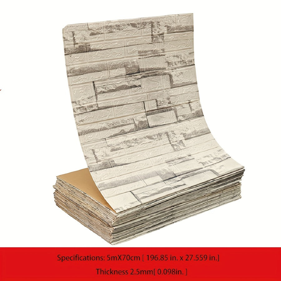 3D Brick Wallpaper Peel and Stick Waterproof Self-Adhesive Contact Paper for Home Decor 69.85cm x 16.4ft