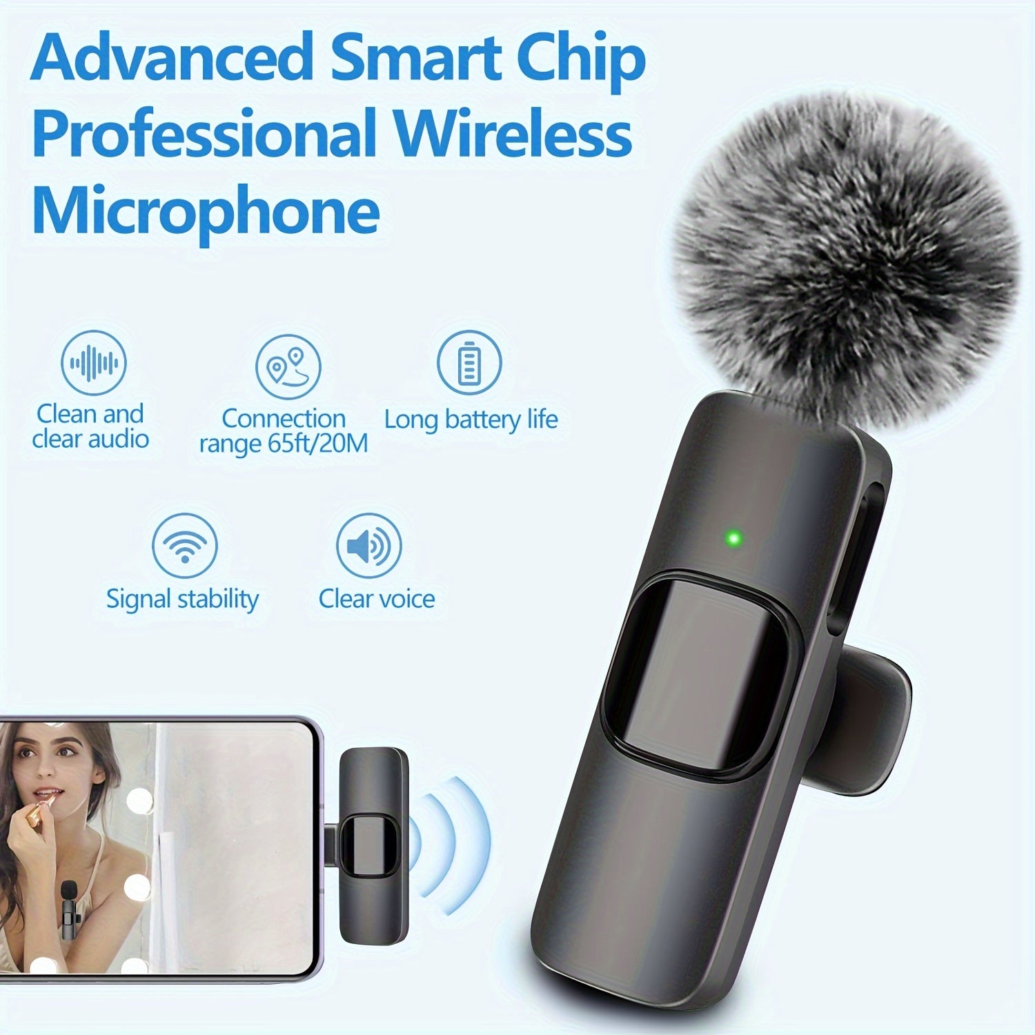 2 Pack Wireless Lavalier Microphone USB Type C 2.4G for iPhone iPad Streaming Karaoke