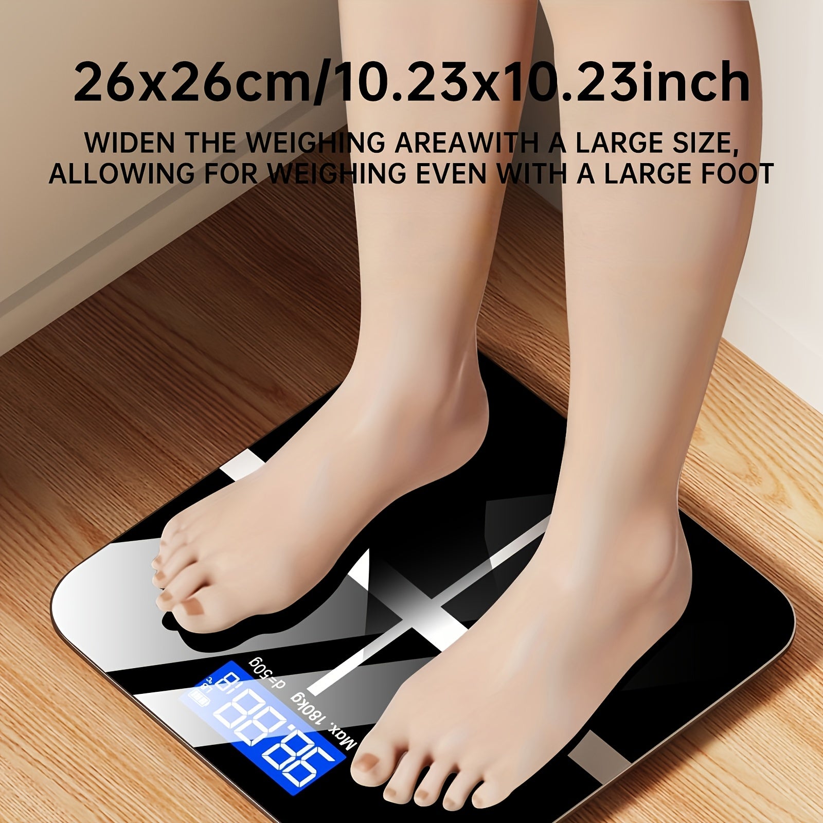 Digital bathroom scale 180kg 396.8lb capacity large LCD display slim modern design for home