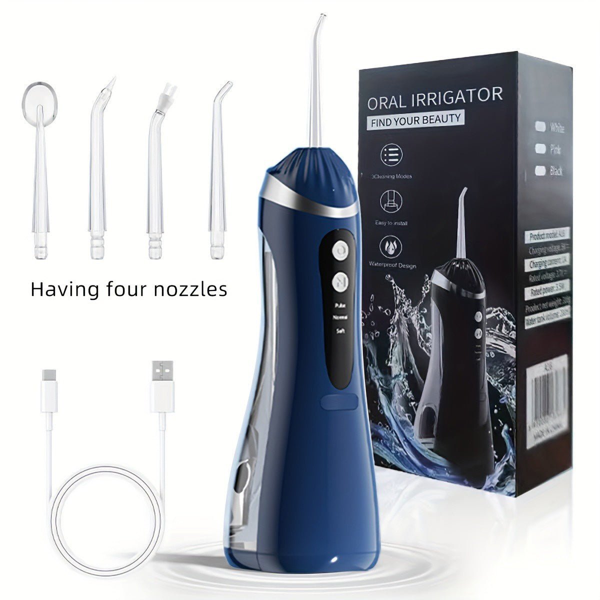 Rechargeable Electric Dental Flosser with 4 Nozzles 3 Modes Large Water Tank High Pressure