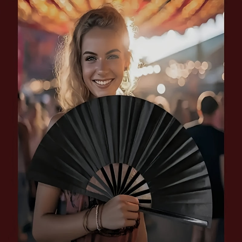 XL Folding Nylon Fan for Chinese Kung Fu Tai Chi Practice Performance Decoration Dance Holiday Party Red Black