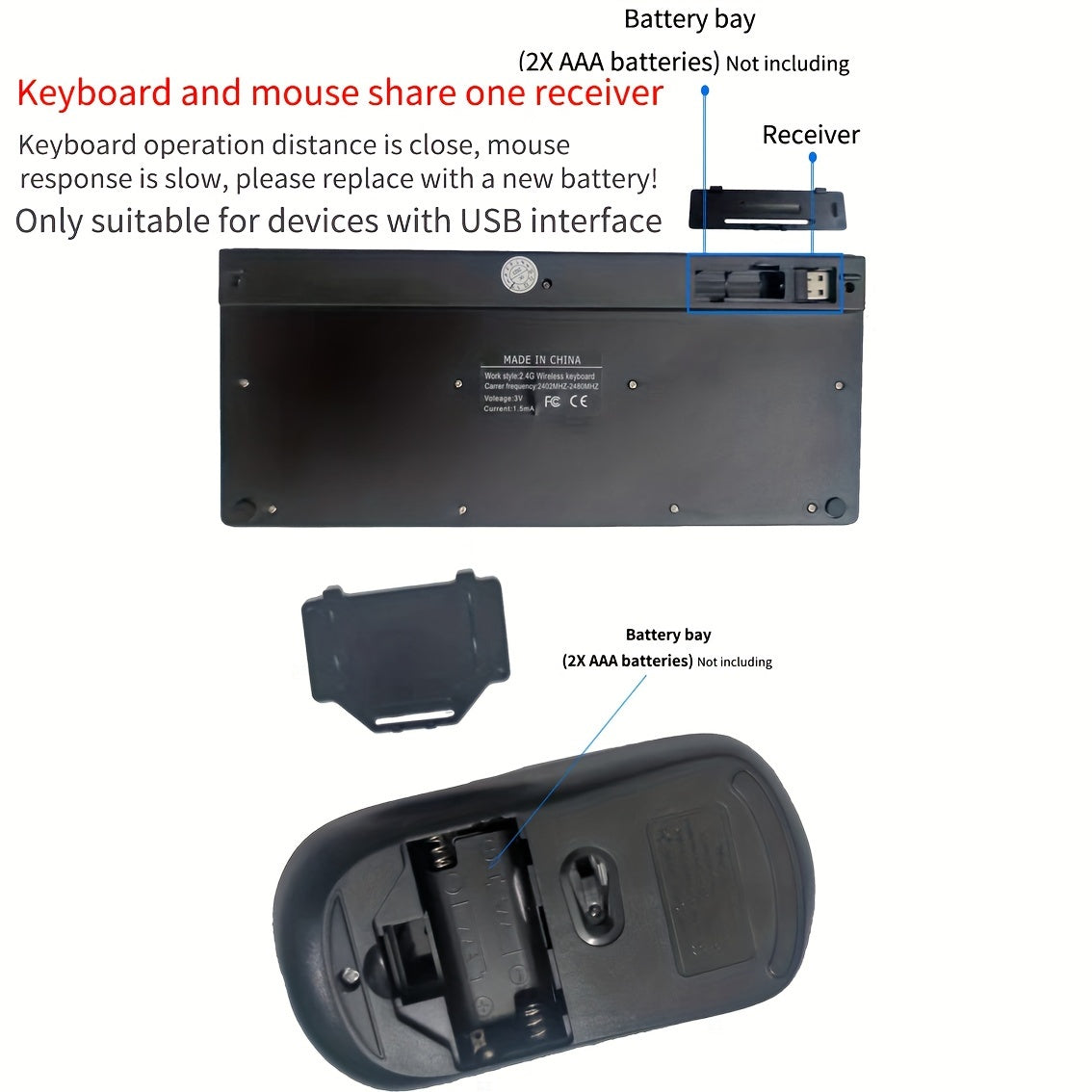 Ergonomic Wireless Keyboard and Mouse Set 2.4GHz Optical Slim ABS Battery-Free for PC