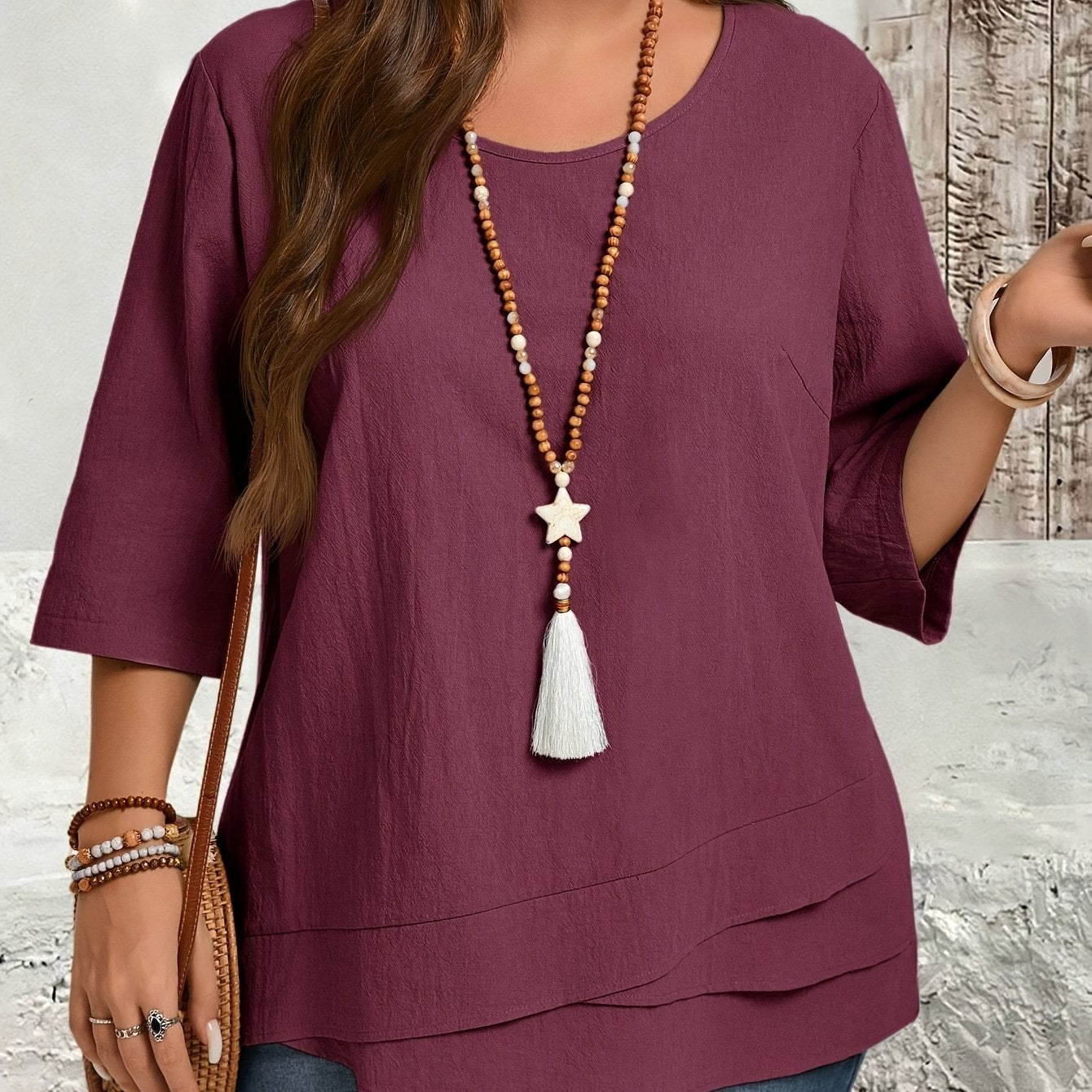 Plus Size Beige Blouse Women’s Casual Formal Top with Asymmetrical Hem