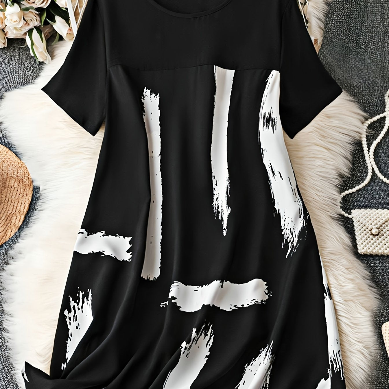 Zamonaviy Katta O'lchamli Cho'tka Izlari Libosi, Qisqa Yengli Krujka Bo'yin, Bahor va Yoz uchun, Ayollar Moda