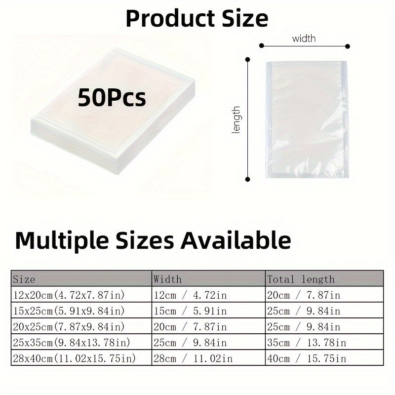 Vakuum yopishqoq sumkalar 50 ta paket BPA-bezak, tijorat darajasi, suv o'tkazmaydigan oziq-ovqat saqlash