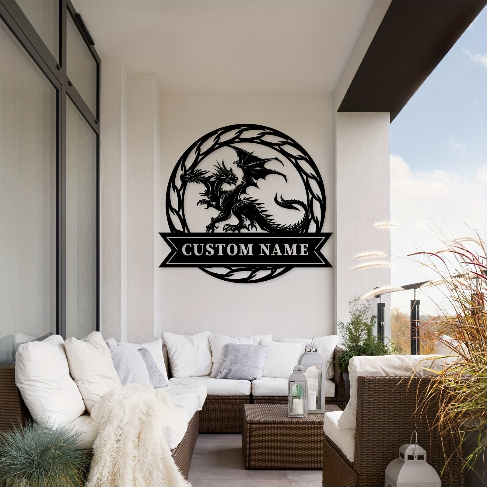 Maxsus Ejderha Metallik devor san'ati, Ism bilan, Ob-havo sharoitlariga chidamli AAA darajali metall, bolalar xonasi uchun bezak