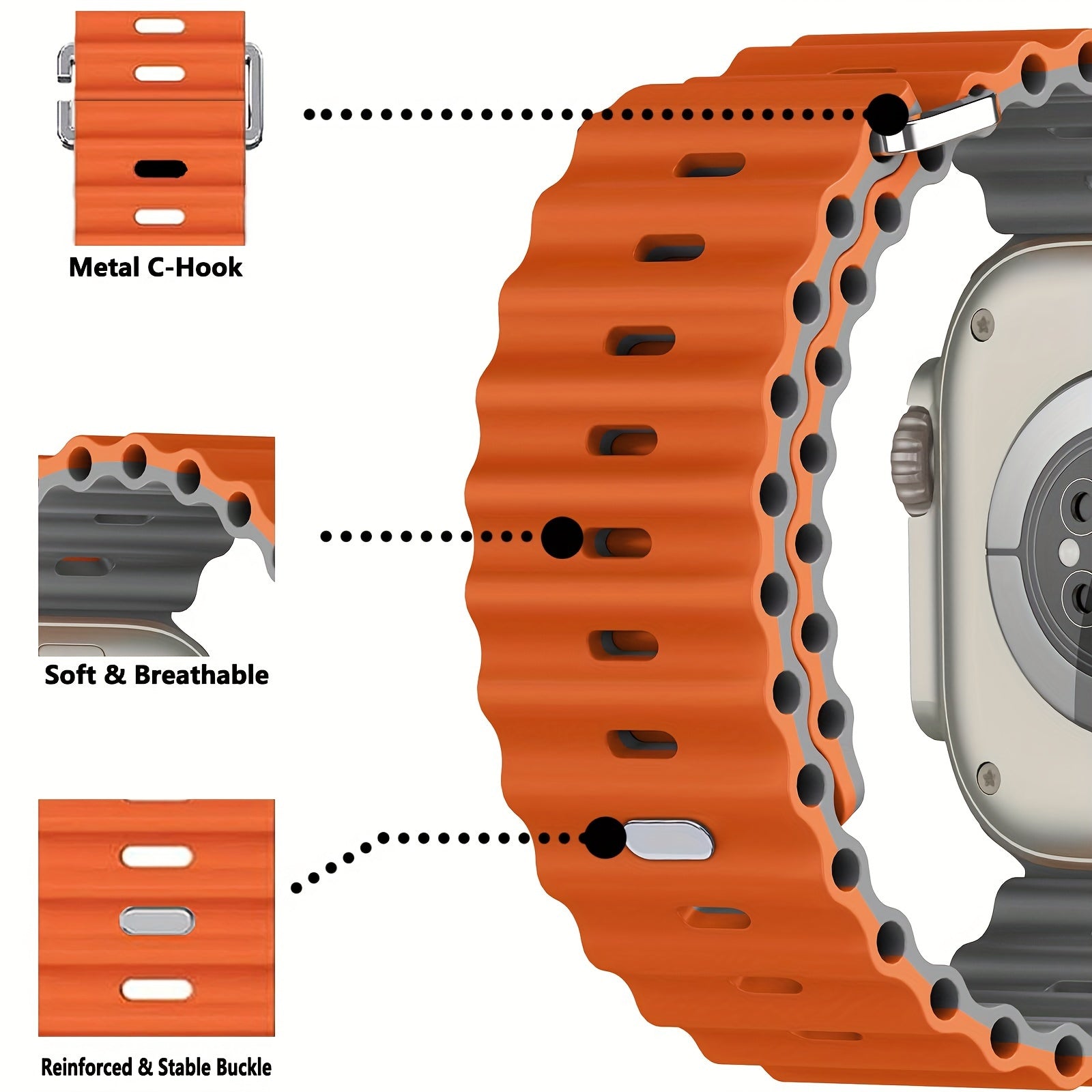 Silicone Sport Watch Band for Apple Watch Ultra 2 and Series SE 9/8/7/6/5/4 Men Women Waterproof Breathable 45mm 49mm