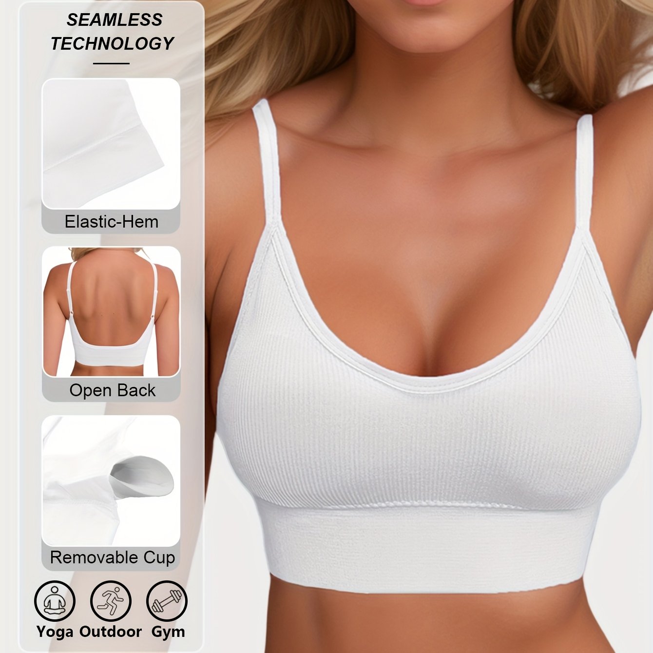 Women’s Ribbed Halter Backless Sports Bra for Yoga and Workout