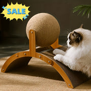 Wooden Cat Scratcher with Sisal Surface and Interactive Ball Toy