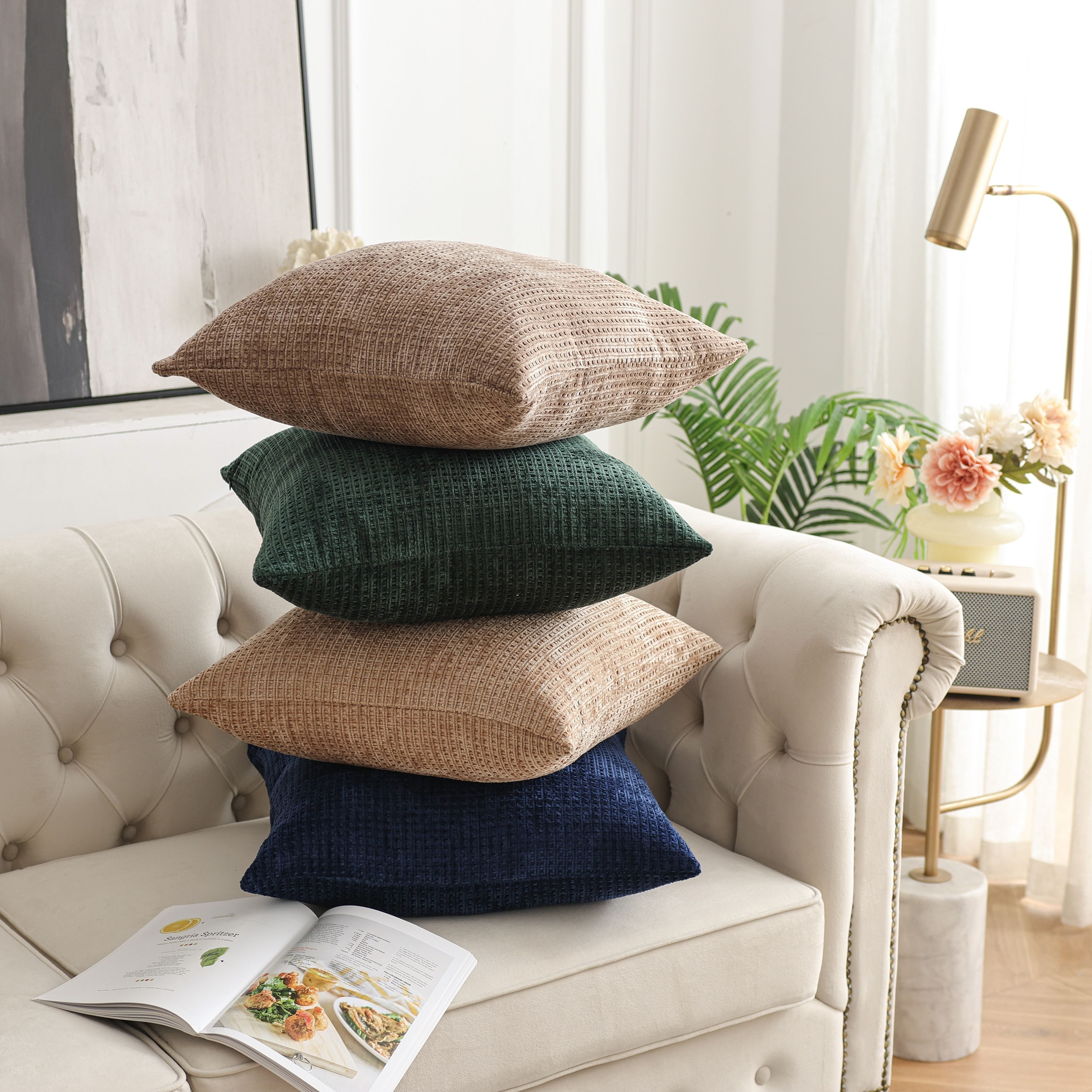 Plaid Velvet Pillowcase Geometric Pattern Soft Cushion Cover for Sofa Bed Bedroom