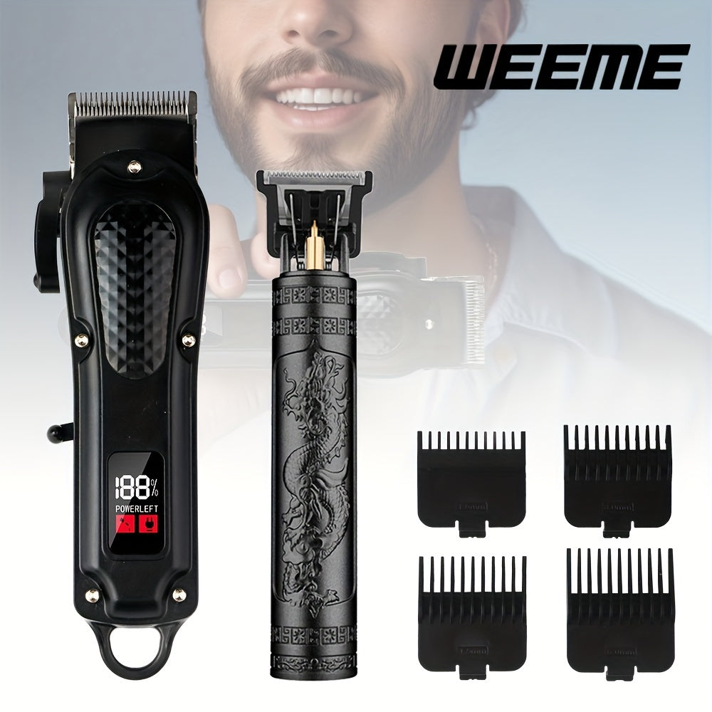 Set de cortapelos eléctricos negros con pantalla LCD, carga por USB y batería de litio recargable