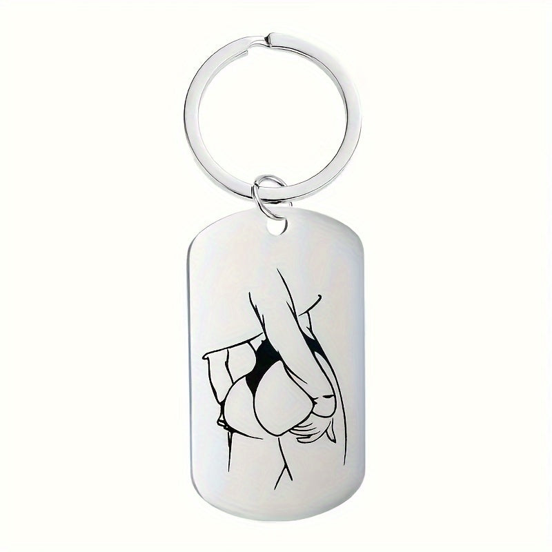 Unisex Stainless Steel Keychain with Elegant Pattern Durable Car Key Ring