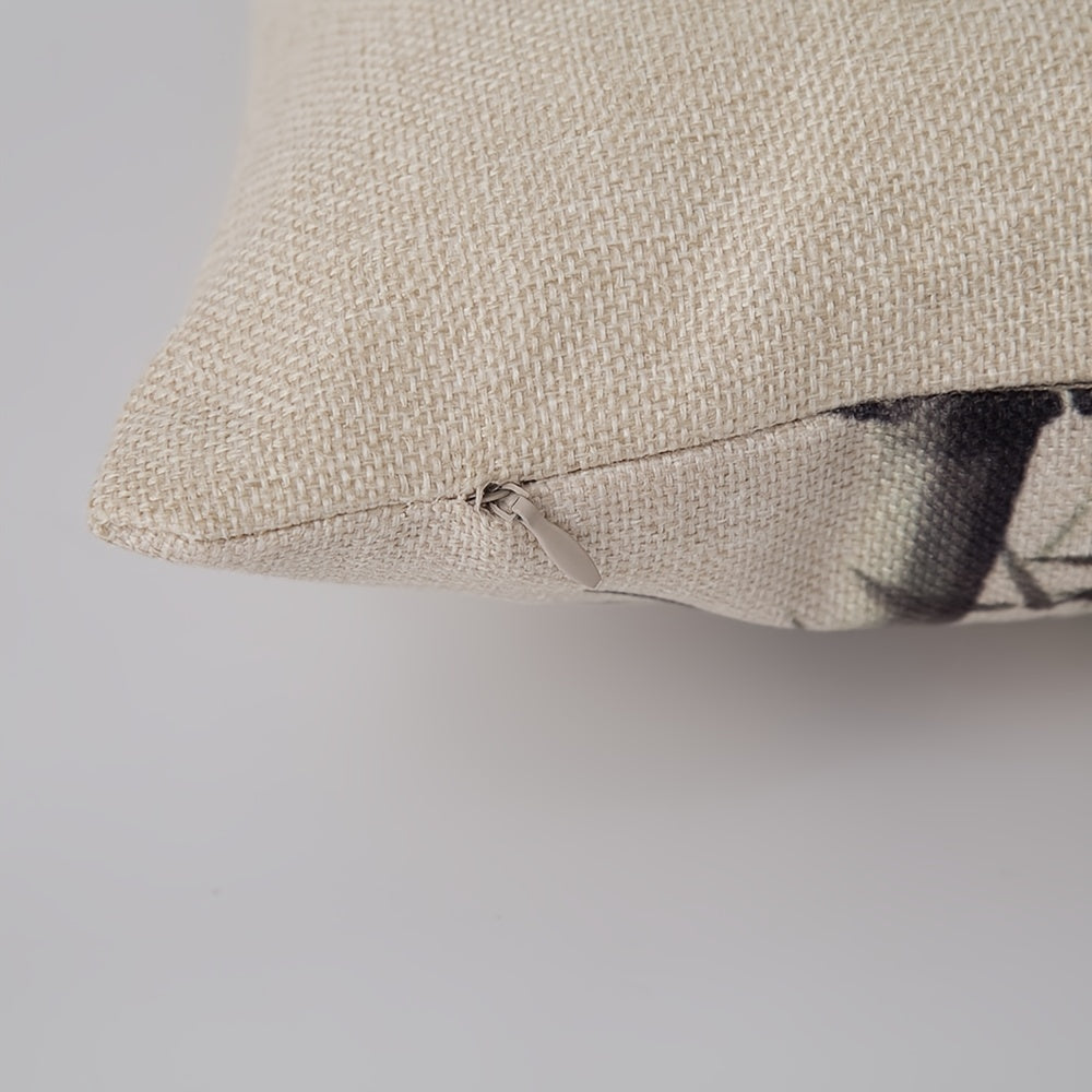 Linen Blend Throw Pillow Cover with Butterflies and Flowers 45.72cm Square