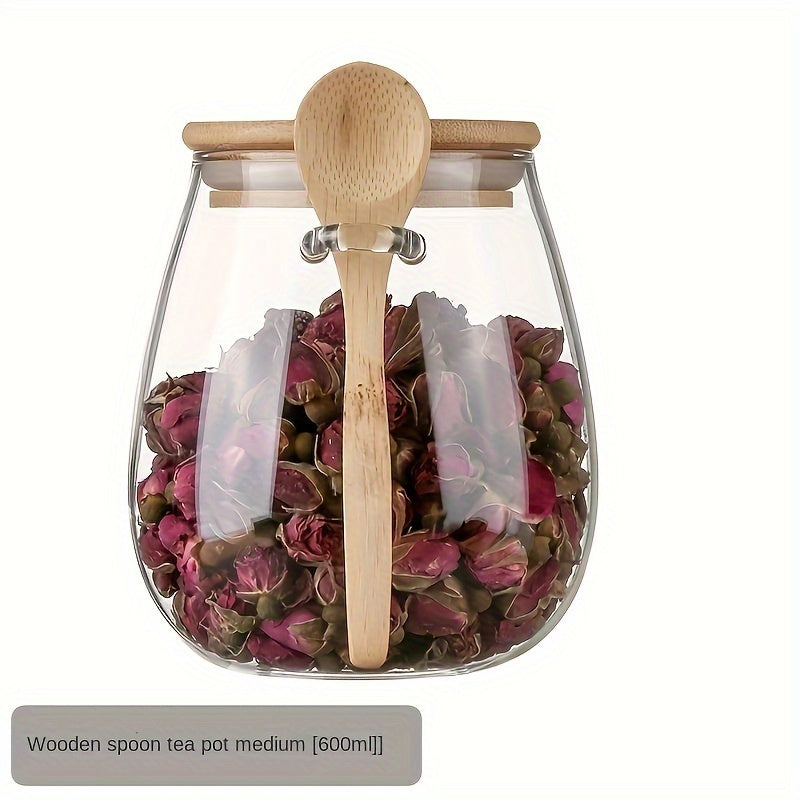 Tarro de almacenamiento de vidrio con cuchara para café, azúcar, té, sal, especias, organizador de cocina